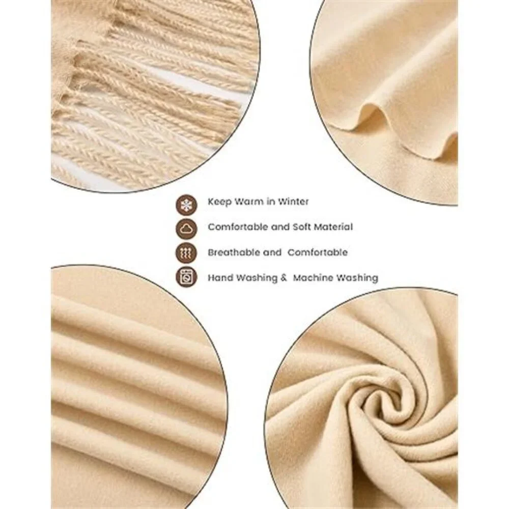 Winter Scarf for Women Soft Wool Cashmere Shawl Wrap Warm Large Cold Weather - Picture 3 of 7